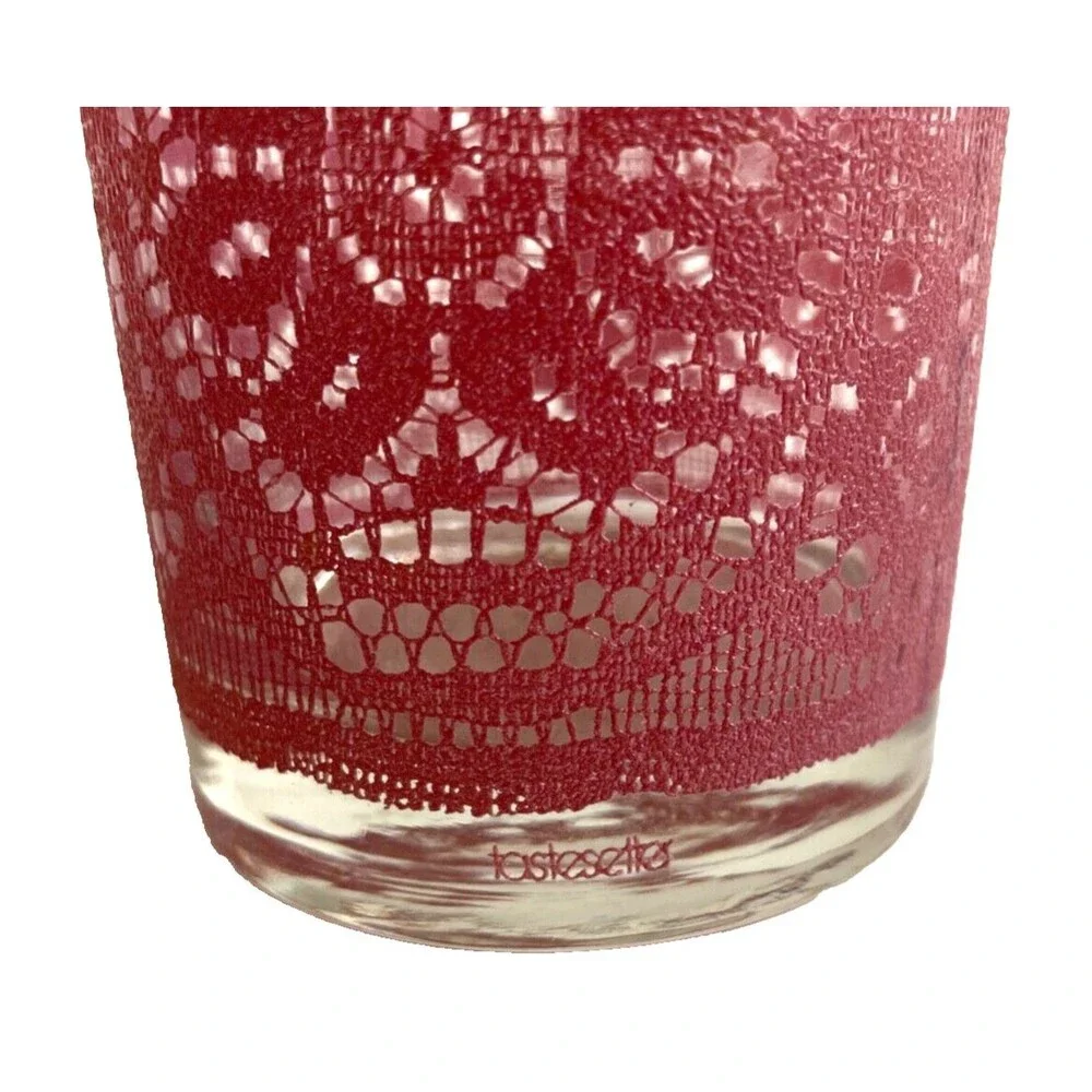 Set of 6 MCM Barware Highball Glasses Pink Lace TasteSetter Vintage Retro RARE